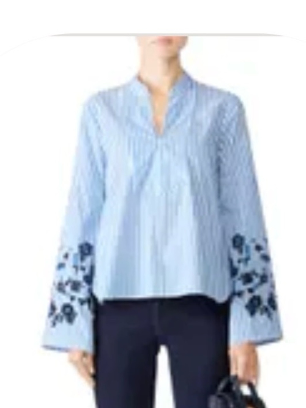 Striped Blue & White Embroidered Sleeve Shirt - Slate Willow